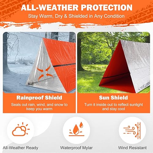 Miniatura 8 de Emergency Survival Tent Life Shelter - 2 Person Mylar Emergency Shelter Tube Tent with Emergency Whistle & Paracord, All-Weather Essential Survival