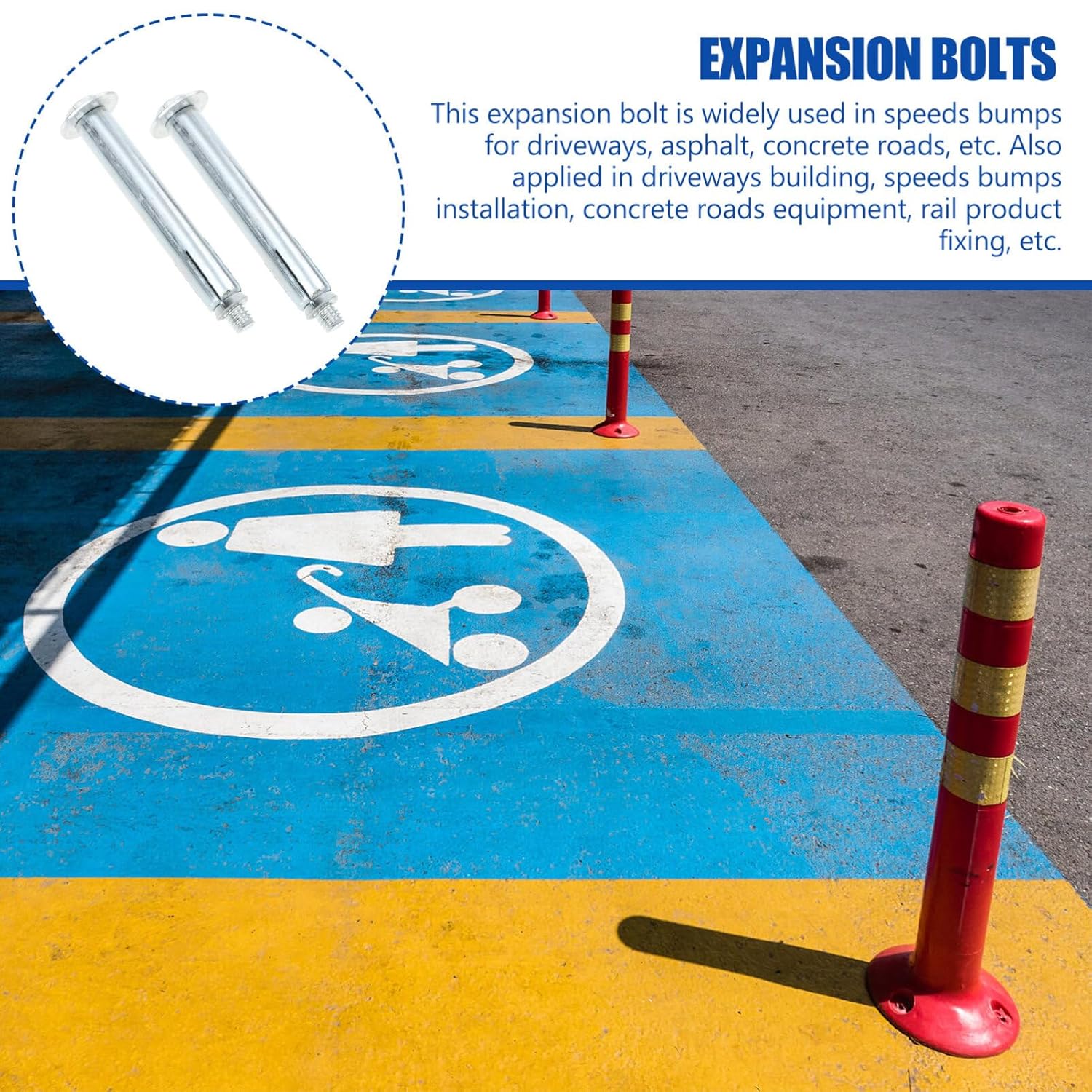 Plastic Fasteners Rebar Spikes Bolts Anchors Hardware for Rubber Curb Cable Protector Ramp Parking Lot Curb Ramp on Concrete Asphalt Road Driveway