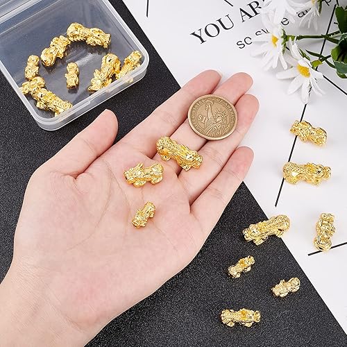 Miniatura 3 de BENECREAT 18 cuentas espaciadoras Pixiu chapadas en oro de 24 quilates, 3D de metal chino Fengshui cuentas de la suerte para collares, pulseras,
