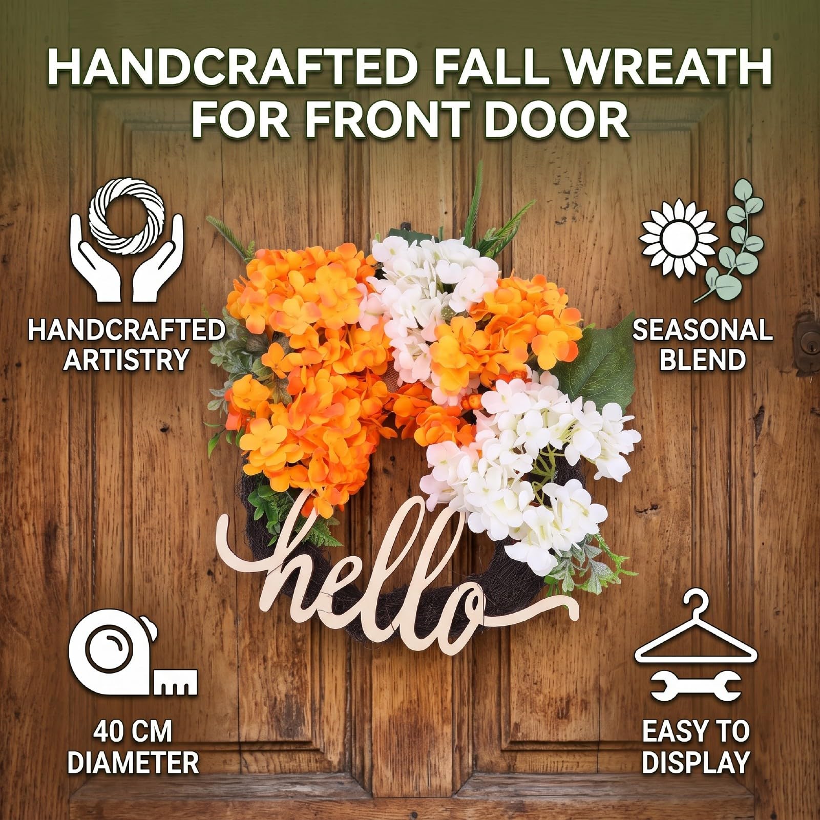 Ghirlanda Autunnale con Base di Viti Unica (Yellow+White Hydrangea Flower
