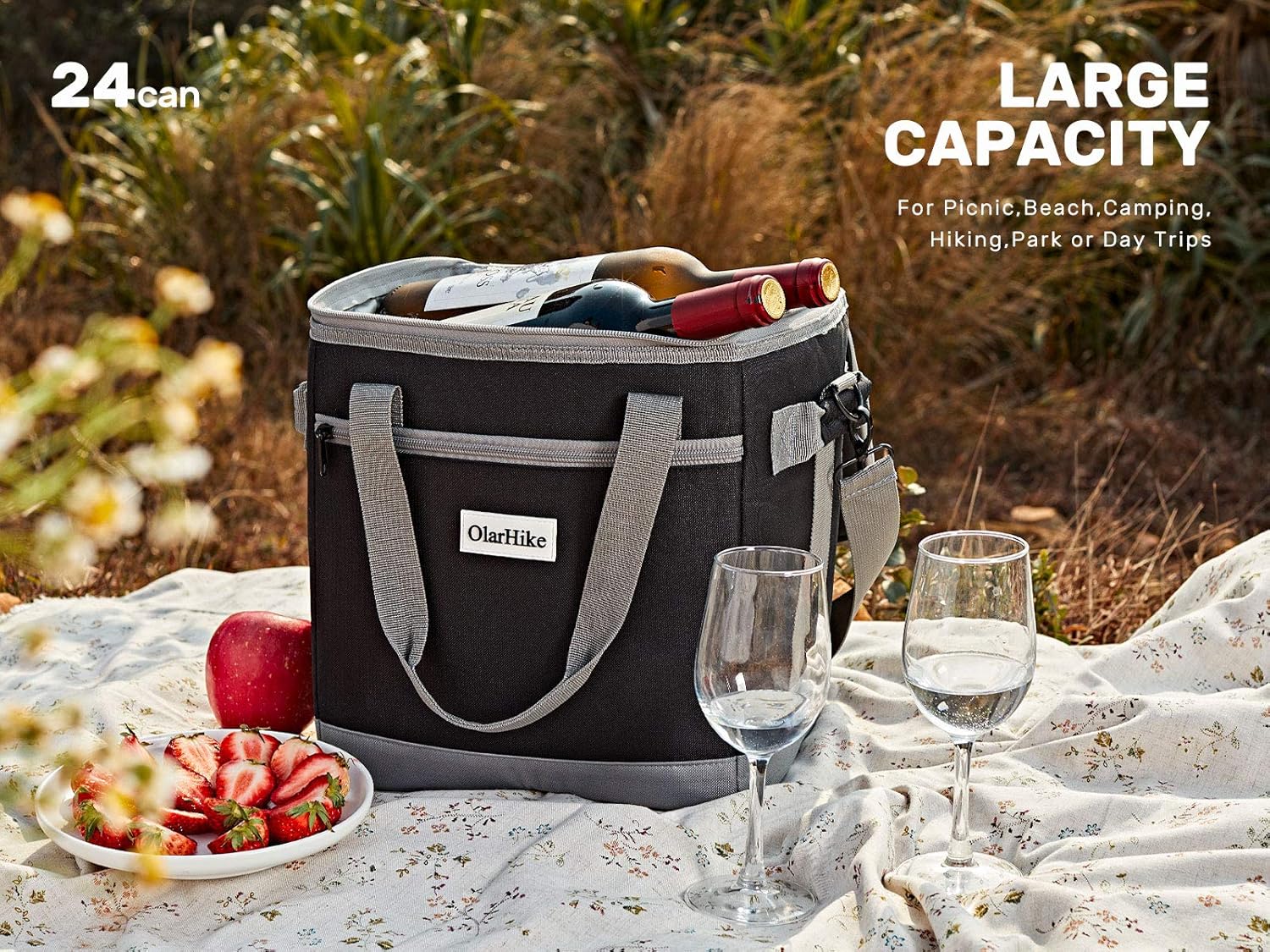 OlarHike Portable Cooler Bag, 24-Can Collapsible and Insulated Lunch Box Leakproof Cooler Bag for Camping, Picnic, BBQ, Black : Sports & Outdoors