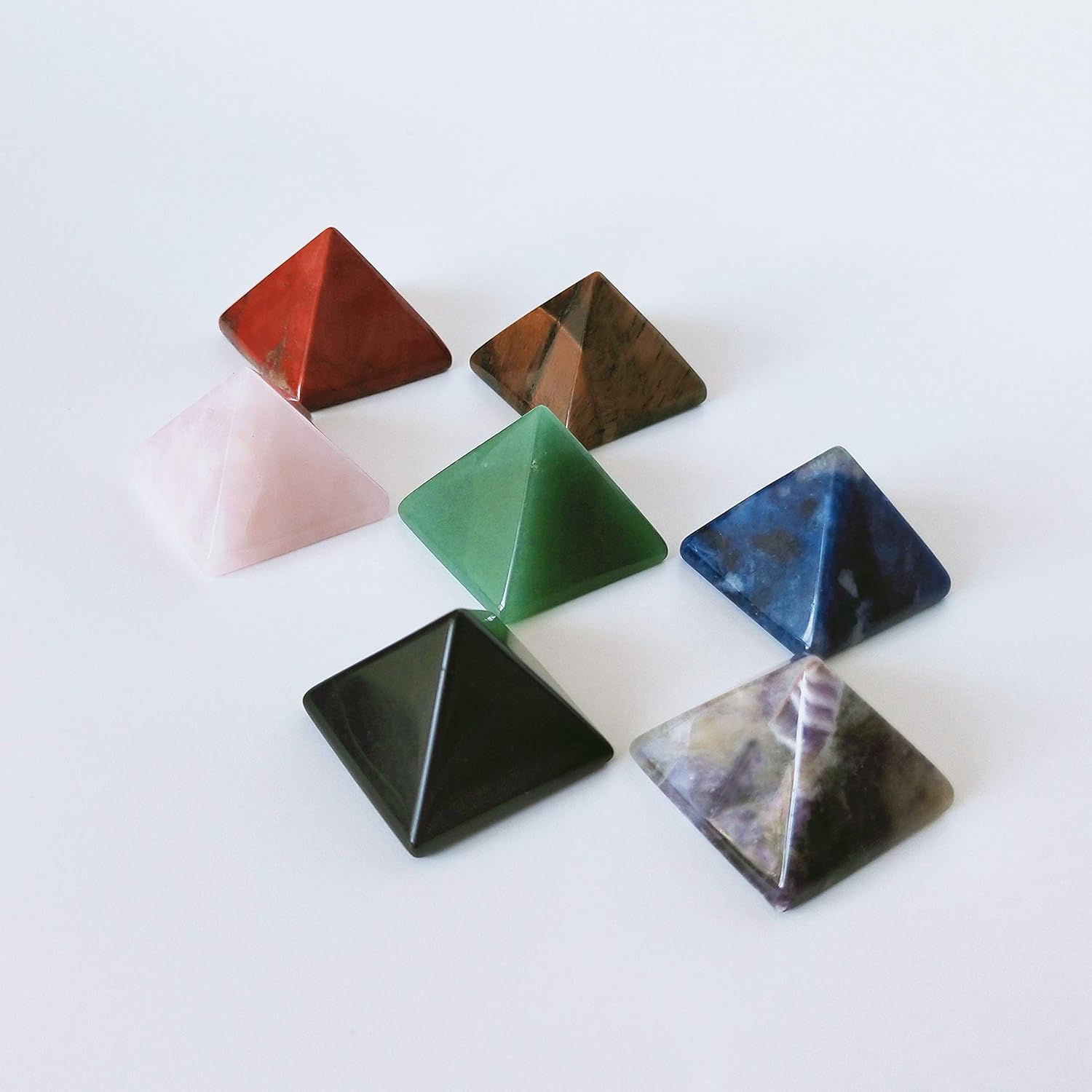 Set of 7 Crystal Pyramids of Natural Chakra Healing Stones, 1.5 inch
