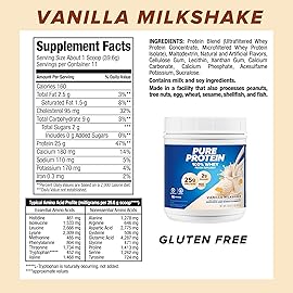 Pure Protein Powder, Whey, High Protein, Low Sugar, Gluten Free, Vanilla Cream, 1 lb