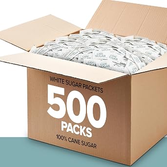 Bulk Sugar Packets, 500 Count - Individual Servings of White Sugar Packets for Coffee and Tea, Granulated Sugar Packs Great for Restaurants, Coffee Shops, Offices, Schools, and More
