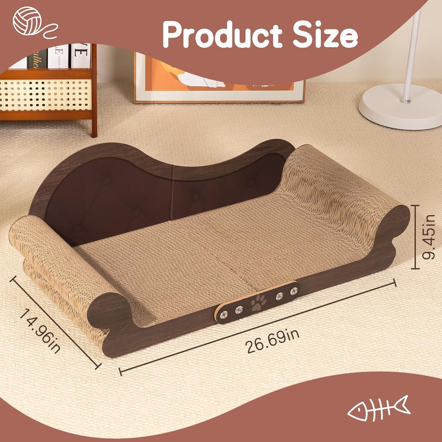 extra large cat scratcher bed 26 inch - cardboard cat couch & scratching board lounge, durable furniture protector for multiple cats, non-toxic recyclable, no tools assembly