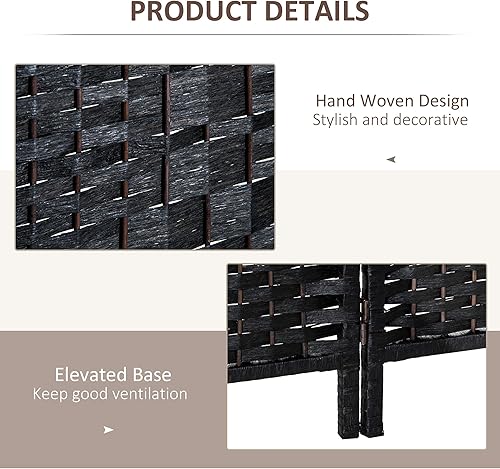 Miniatura 5 de HOMCOM Divisor de habitación, 3 paneles, pantalla de privacidad plegable de 6 pies de alto, portátil, de mimbre, divisor de pared para dormitorio,