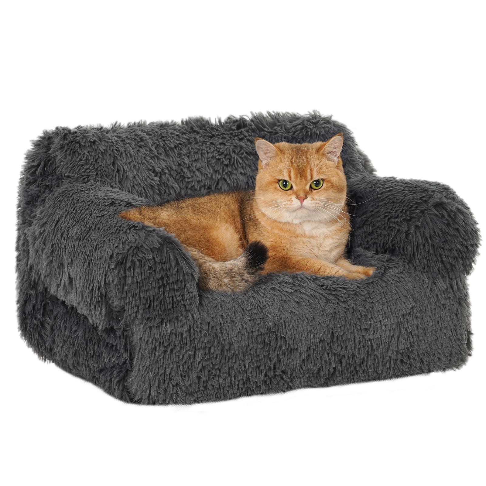 Avont Cat Couch Bed, Plush Pet Sofa for Indoor Cats Kittens Dogs Kitty Puppy Small Animal with Removable and Machine Washable Cover and Non-slip Bottom -Darkgrey