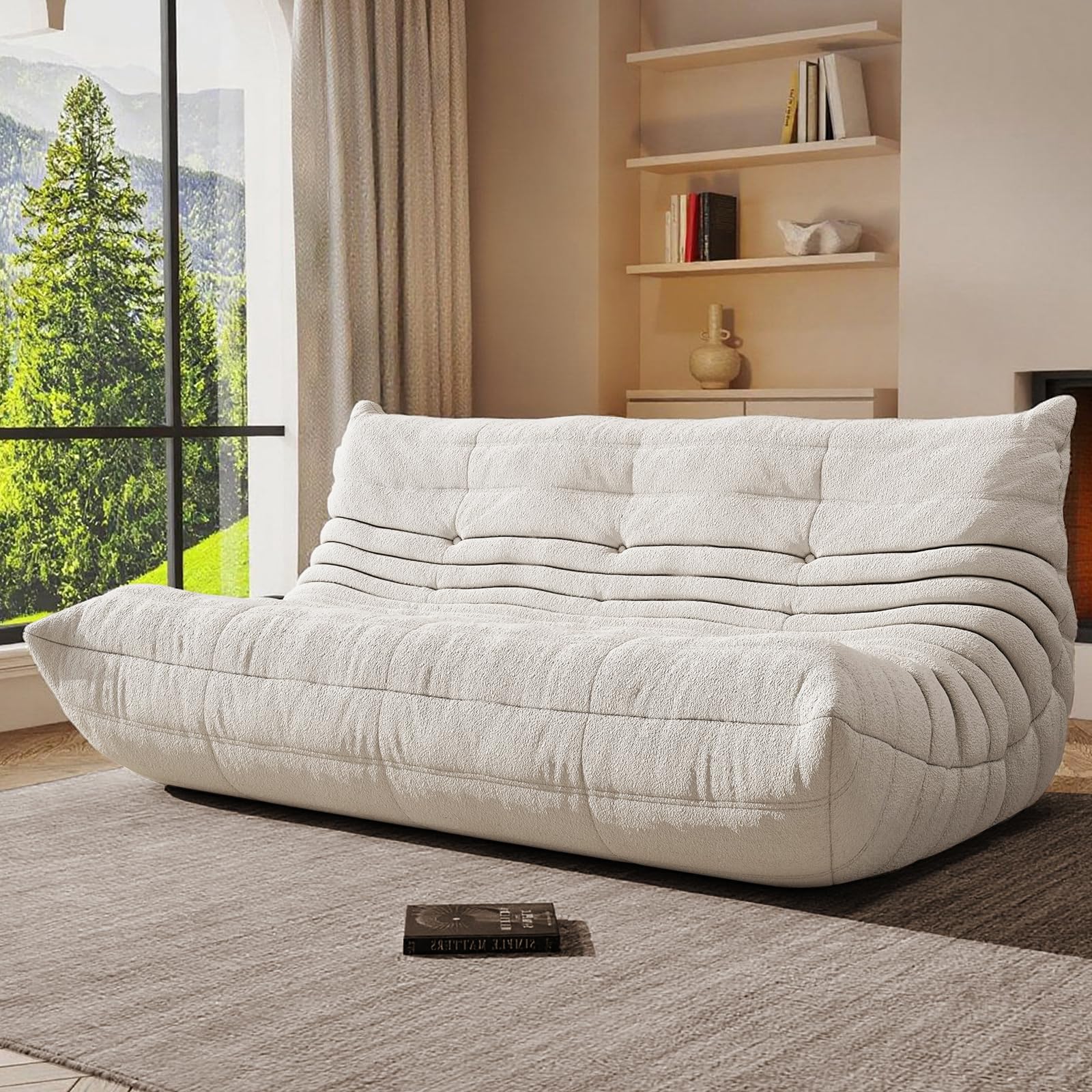 Giant Bean Bag Chair, Oversized Cloud Soft Memory Foam Bean Bag Sofa, Vacuum Compressed No Assembly Comfortable Lounge Couch for Living Room Family Rest Leisure Use (White, 3-Seater)