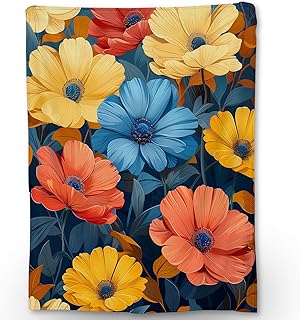 Colorful Floral Blanket, Soft Fuzzy Lightweight Flannel Throw Blanket fo...