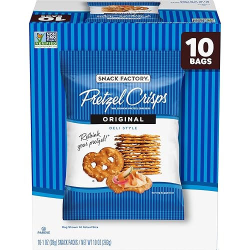 Snack Factory Patatas fritas de pretzel, originales, bolsas de aperitivos de 1 oz, 10 unidades