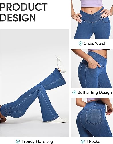 Miniatura 3 de IUGA Jeans acampanados para mujer, corte de bota, cruzado, cintura alta, parte inferior acampanada, pantalones de yoga de moda, leggings acampanados