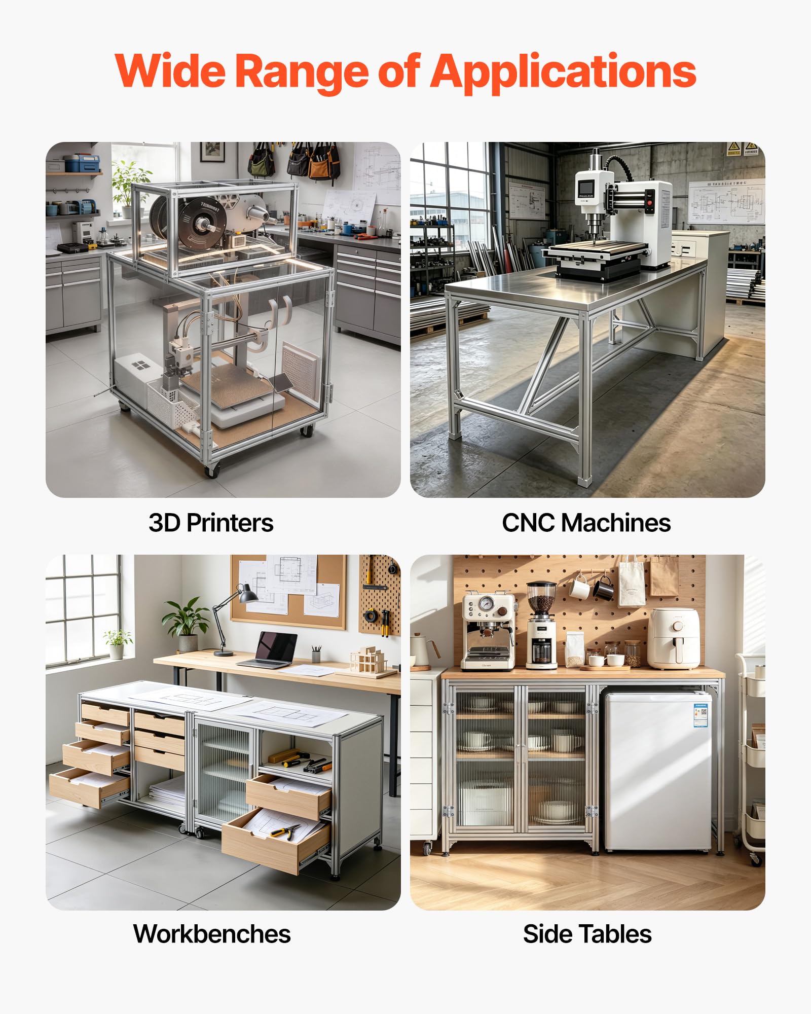 VEVOR 2020 Aluminium Profile 10 Stk. 122 cm, Eloxierte T-Nut-Aluprofile nach EU-Standard, Hochfestes Strangpressprofil, Aluminiumschiene für 3D-Druckerteile, CNC-DIY-Werkbänke und Montage, Silber