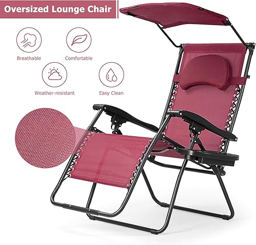 Miniatura 7 de S Afstar Silla de gravedad cero con toldo de sombra, reclinable para patio, piscina, jardín, interior y exterior, silla de salón plegable con