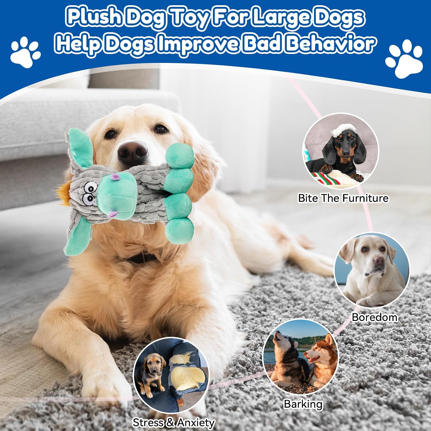loncoldy Dog Toys, Interactive Dog Squeaky Toys, Tough Crinkle Stuffed Animal Chew Toy for Small, Medium, Large Breeds, Plush Toy to Keep Them Busy, Pet Toys for Dogs
