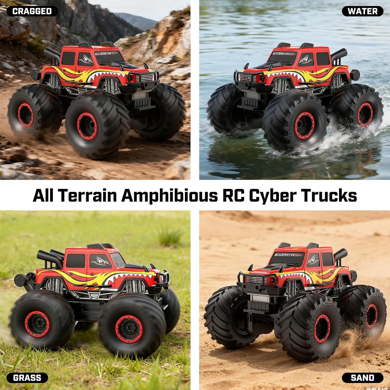 WayEee Remote Control Car Toys for Kids 6+, RC Car Waterproof Monster Truck Toys, Amphibious 4X4 Pickup, All Terrain Off-Road Vehicles, 2.4GHz Remote Control, 1/18 Scale RC Truck Boys Gifts/Red