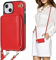 Vista 1 de KIHUWEY Funda tipo cartera cruzada para iPhone 13, iPhone 14, funda con bolsillo con cremallera y soporte para tarjetas, funda protectora de piel