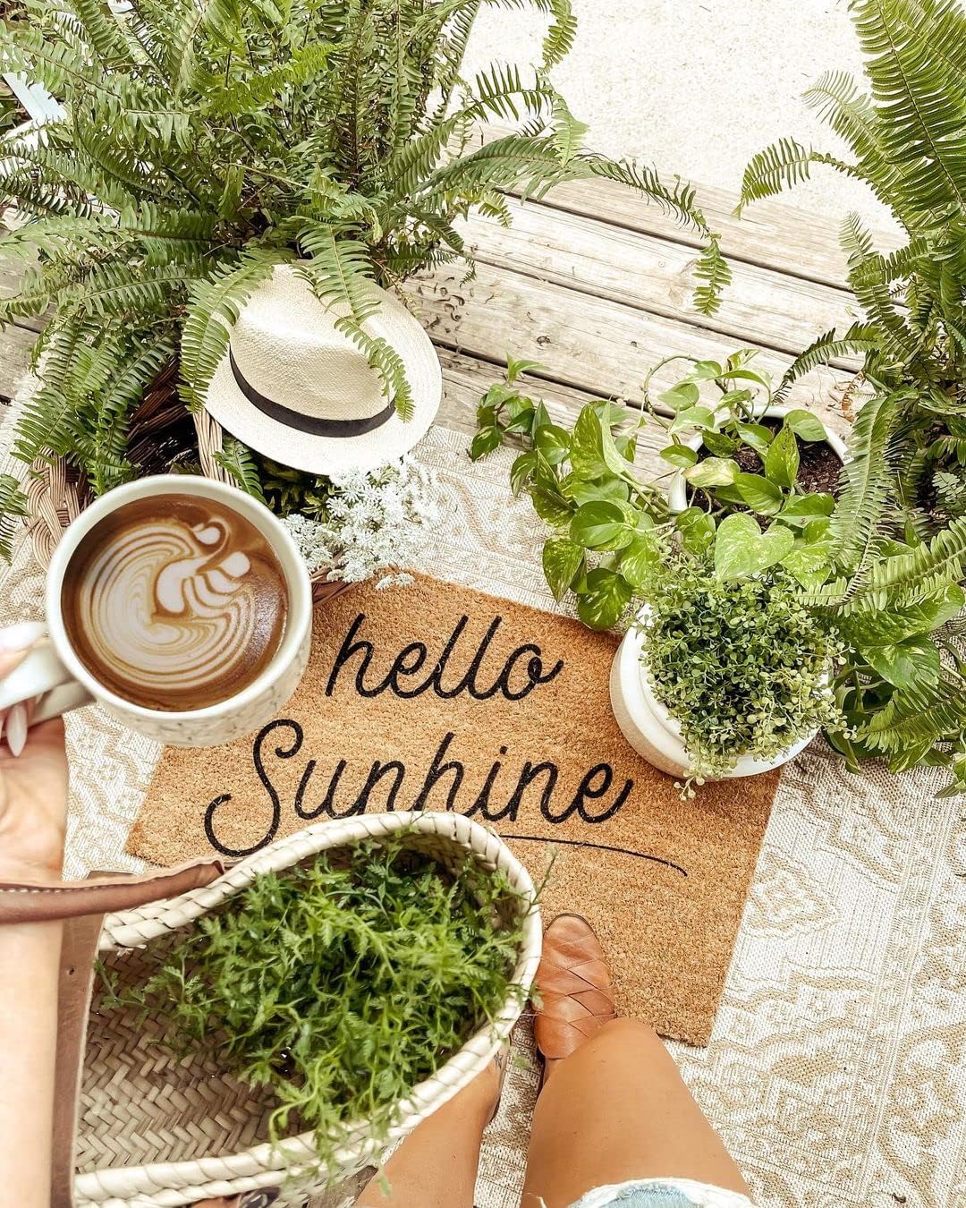 COCO MATS 'N MORE Coco Coir Door Mat – Heavy Duty Outdoor Mat, Non-Slip Welcome Mat with Vinyl Backing, Front Porch Door Mat with Tough Coir Bristles (22" x 36" | Hello Sunshine)