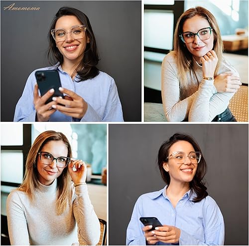 Miniatura 3 de AMOMOMA Lentes de lectura cuadrados con bloqueo de luz azul para mujeres y lectores con bisagra de resorte AM6082