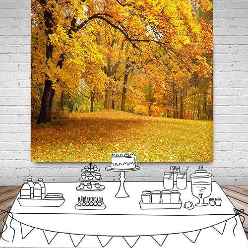Miniatura 9 de LYWYGG Fondo de imagen de otoño de 8 x 8 pies con hojas amarillas llenas de árboles, paisaje de otoño, vinilo para fotografía de otoño, fondos de