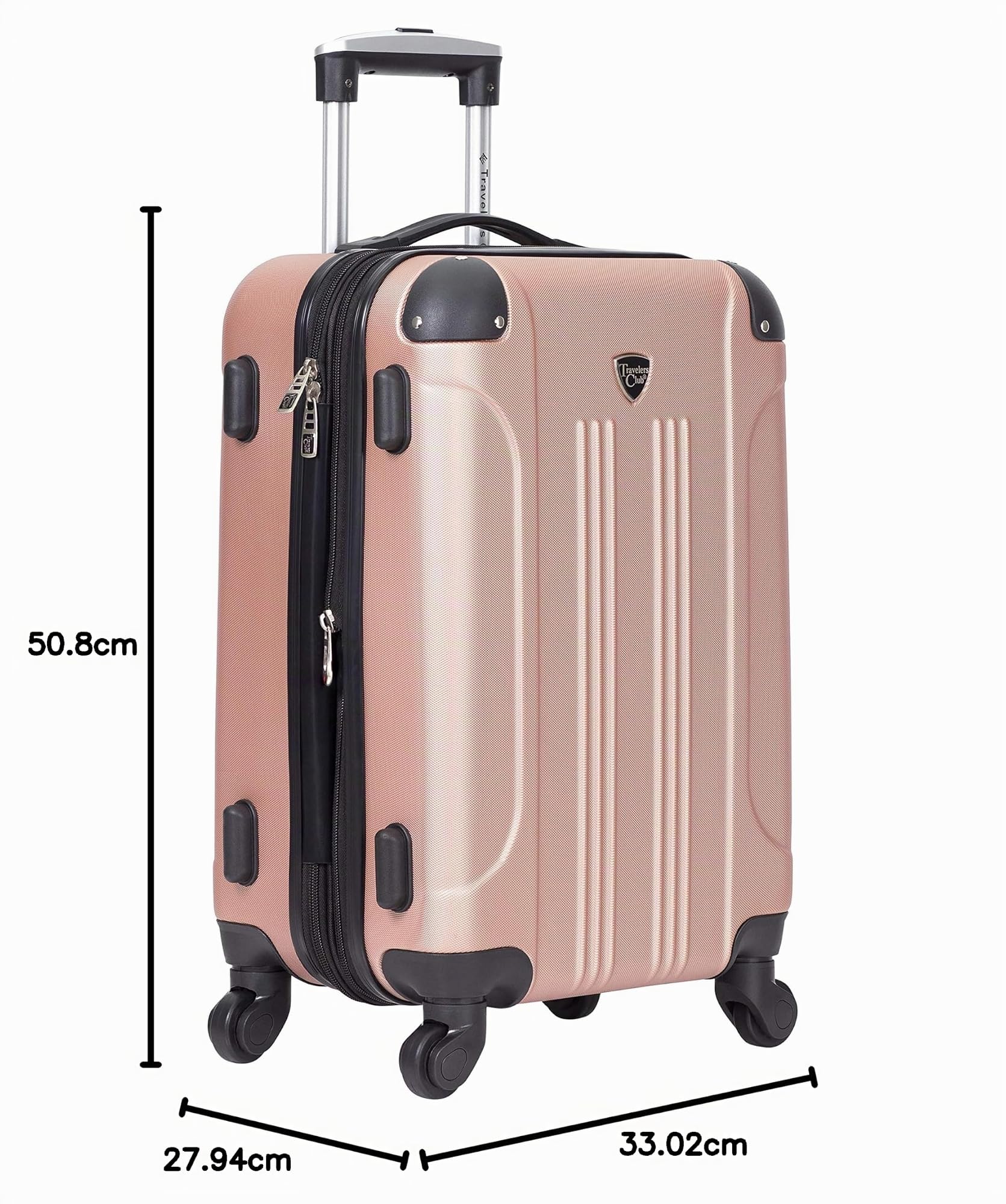 Travelers Club - Maleta de Mano Chicago Rígida Expandible con Ruedas Giratorias, Oro Rosa, 51 cm