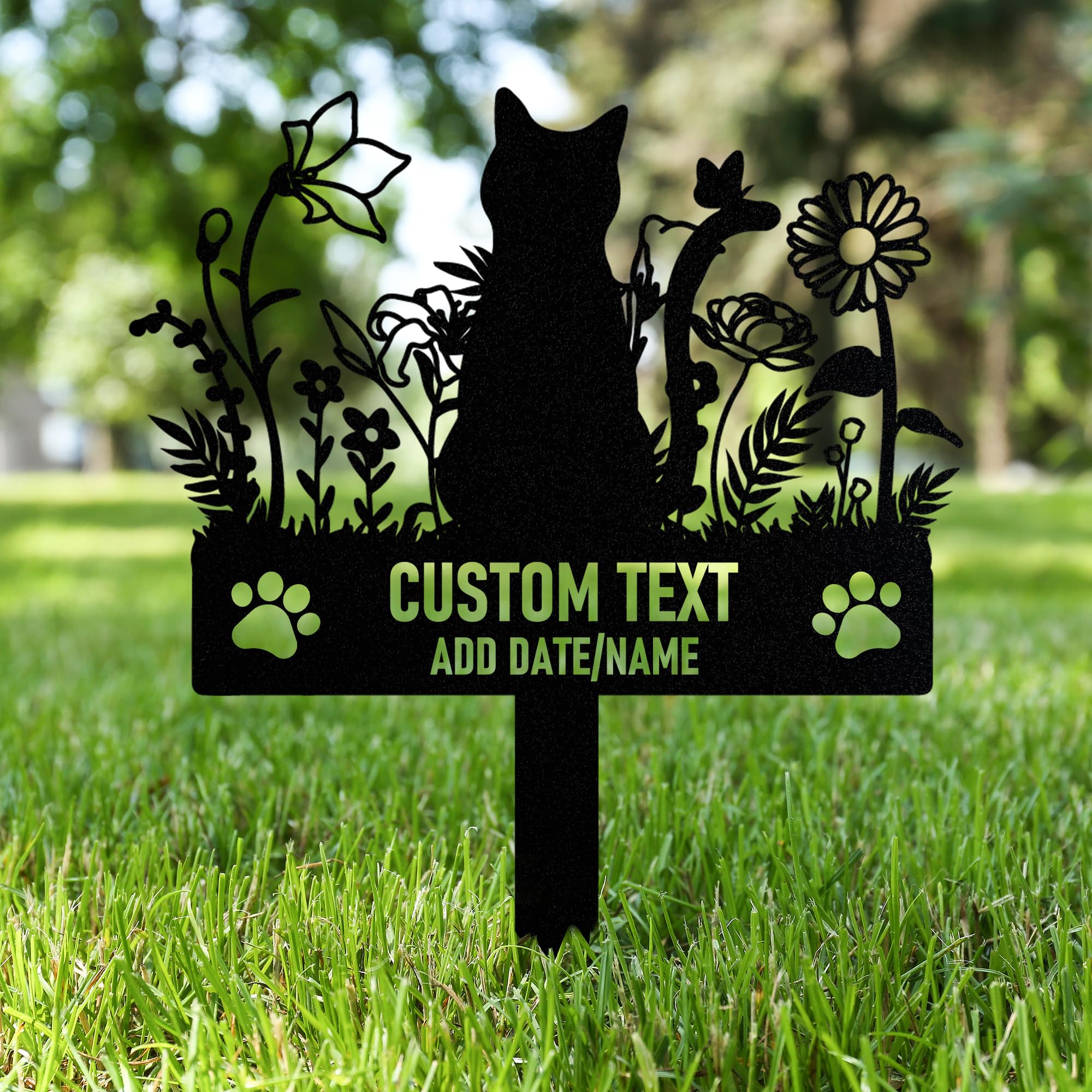 Grabstein Katze Personalisiert mit Name & Datum, Draußen Tier Grabstein Katze, Metall Grabschmuck für Hund Katze, Gedenksteine für Den Garten, Grabdekoration Andenken an Den Hund Katze