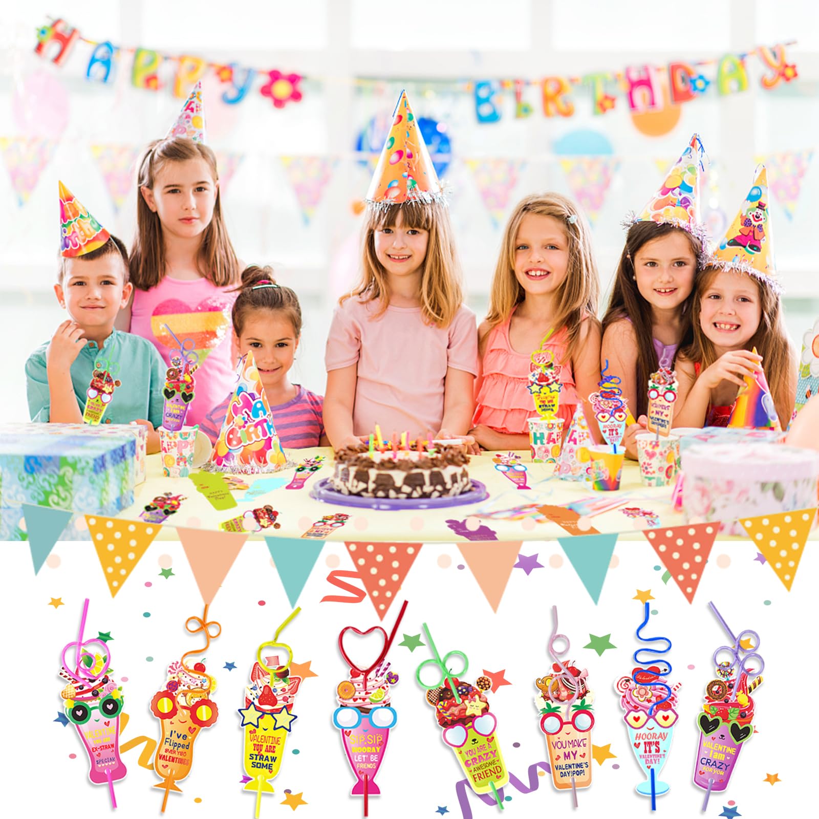 Valentine's Day Cards For Kids With Crazy Loop Straws - 30 PCS Classroom Party Favor Set - View #12