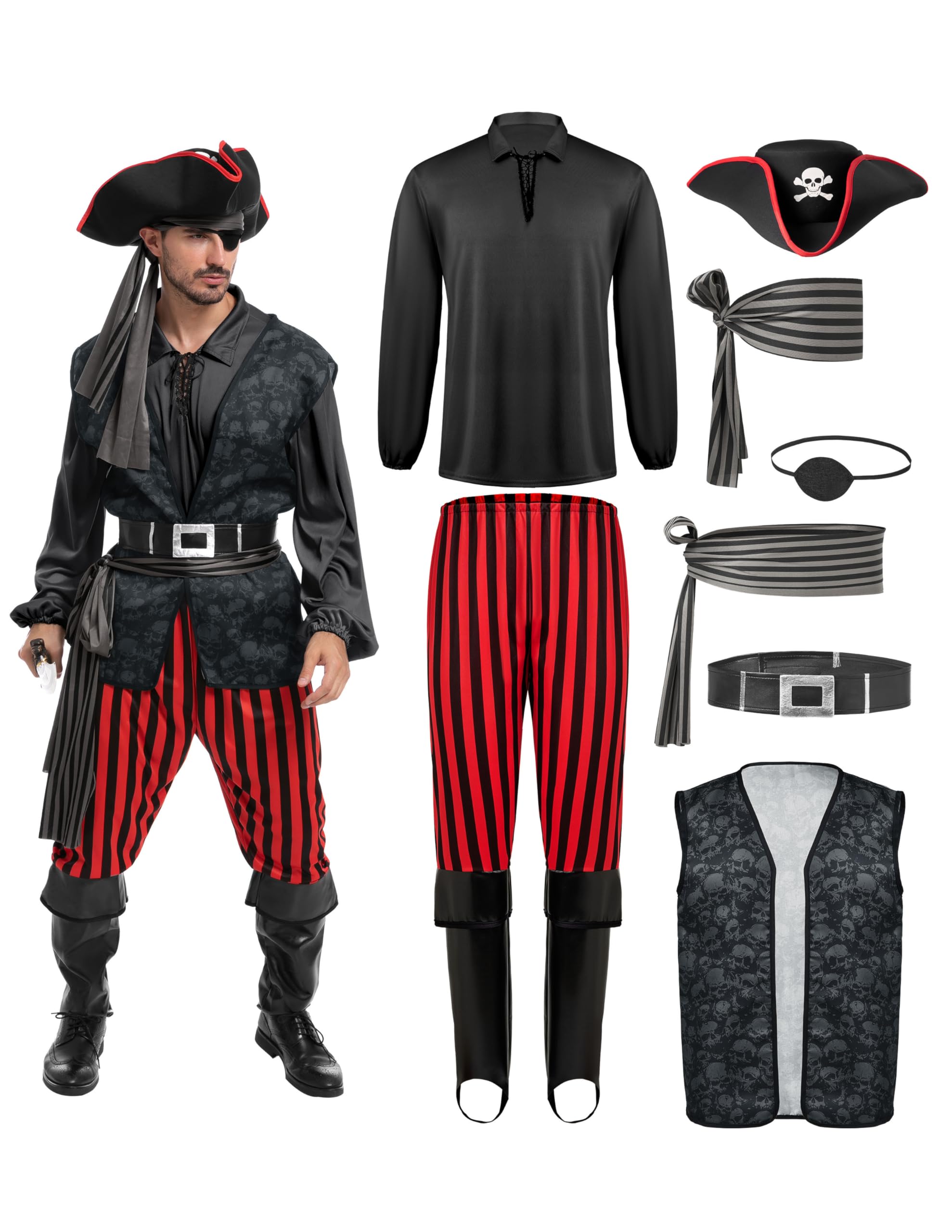 Spooktacular Creations Adult Men Dark Pirate Costume for Halloween, Costume Party, Trick or Treat, Cosplay Party