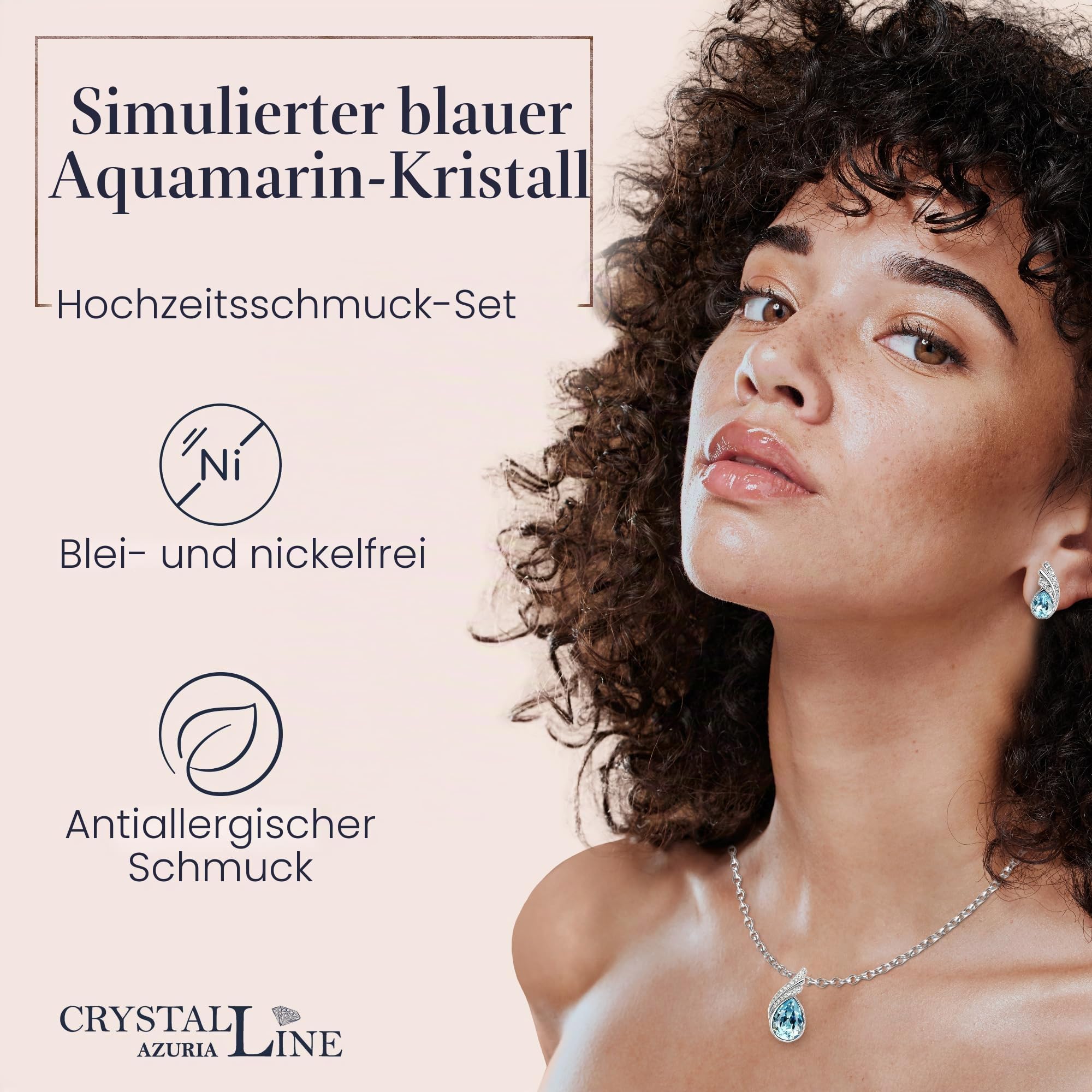 Crystalline Azuria Tropfenform Kristalle Blau Simulierter Aquamarin Schmuck-Set Halskette Anhänger 45 cm Ohrringe 18 kt Weiß Vergoldet