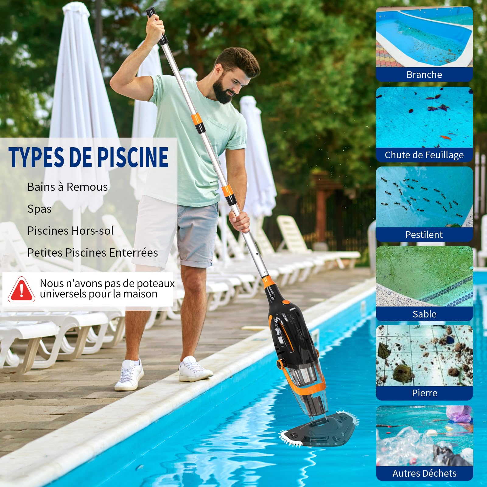 2026 Aspirateur de Piscine à Batterie Rechargeable, Aspirateur à Main sans Fil, 60 Minutes d'Autonomie Nettoyeur Électrique pour Piscine, Jacuzzi, Spa, Noir