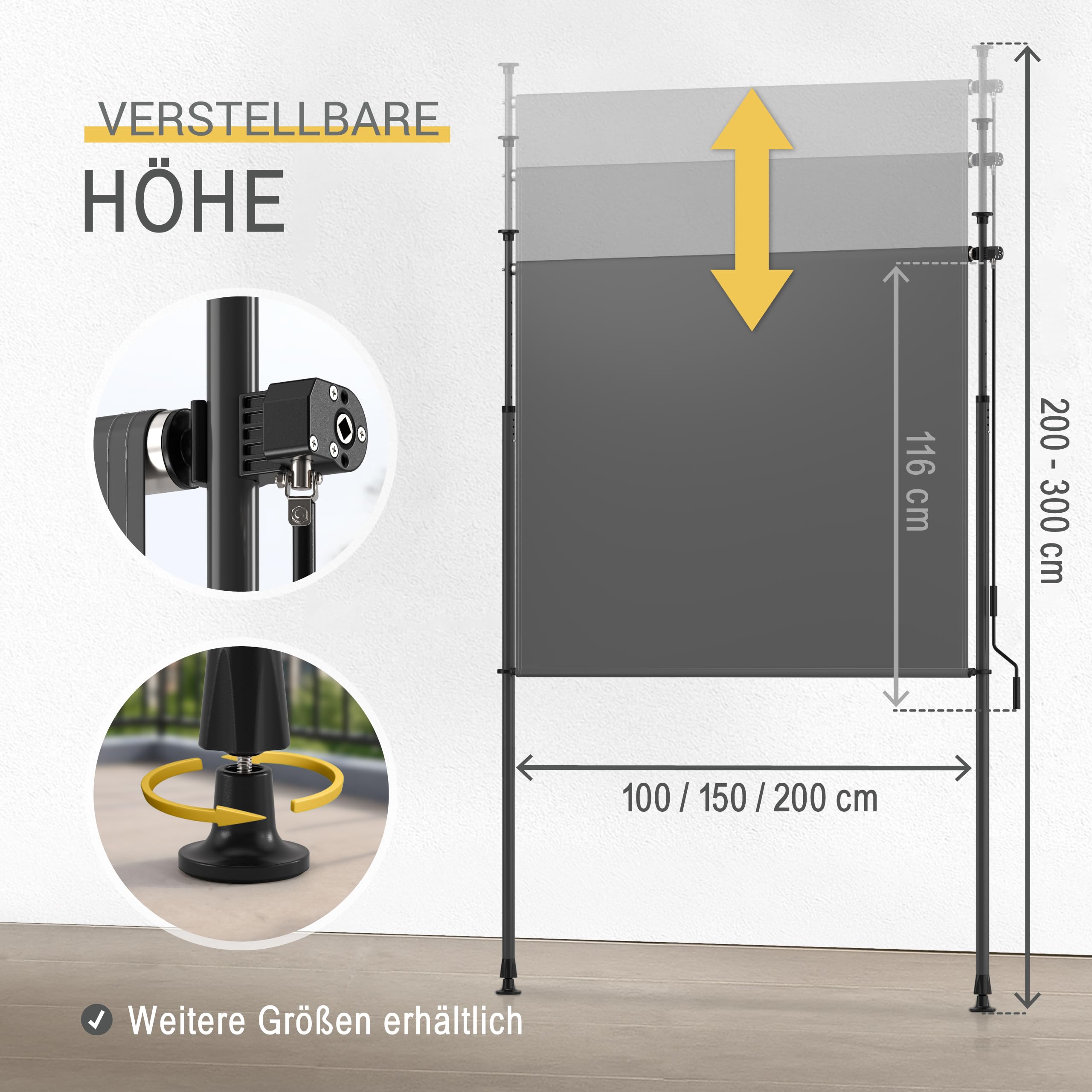 Sol Royal Klemmmarkise Senkrechtmarkise außen – Vertikalmarkise 200x310cm Sichtschutz & Sonnenschutz Balkon Markise ohne Bohren – Windschutz Garten Terrasse Handkurbel Anthrazit Wasserdicht KM5