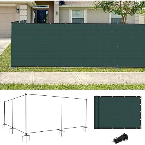 Coarbor 6'Hx24'W Iron Poles Privacy Fence Metal Fence Covering Privacy Fence Screen with Zipties and Base Anchor for Outside Garden Backyard Dog Kennel Chicken Pool, Green