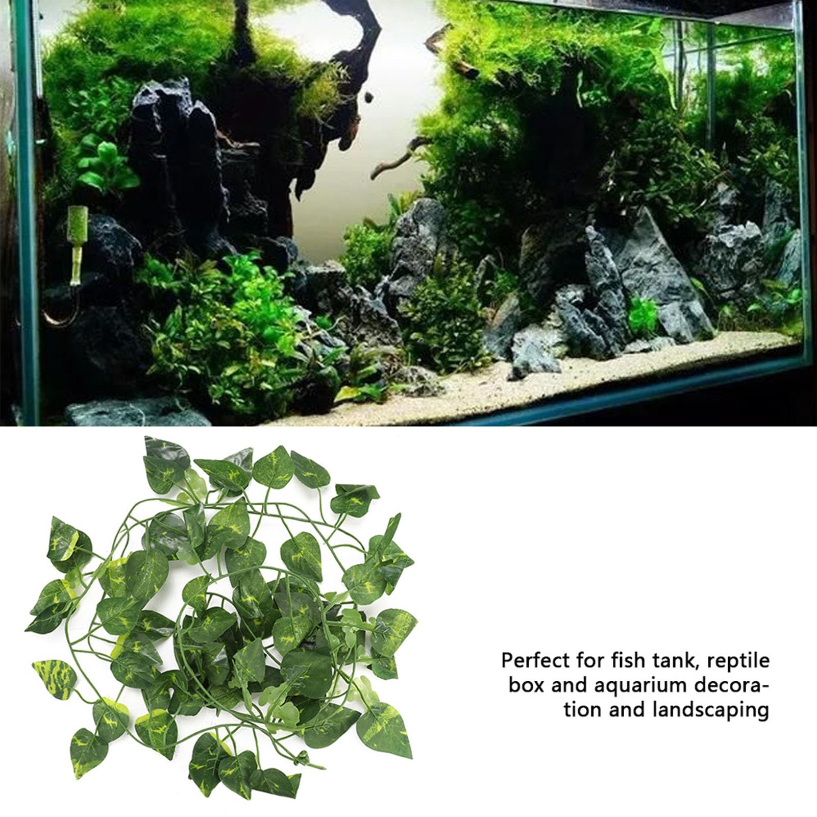6.89ft Reptiles Artificielle Vigne en Plastique Faux Feuilles Suspendues Vert Simulation Plante Flexible Jungle Vines Grimpeur pour Reptiles Lézard Caméléon Habitat Décor(#1)
