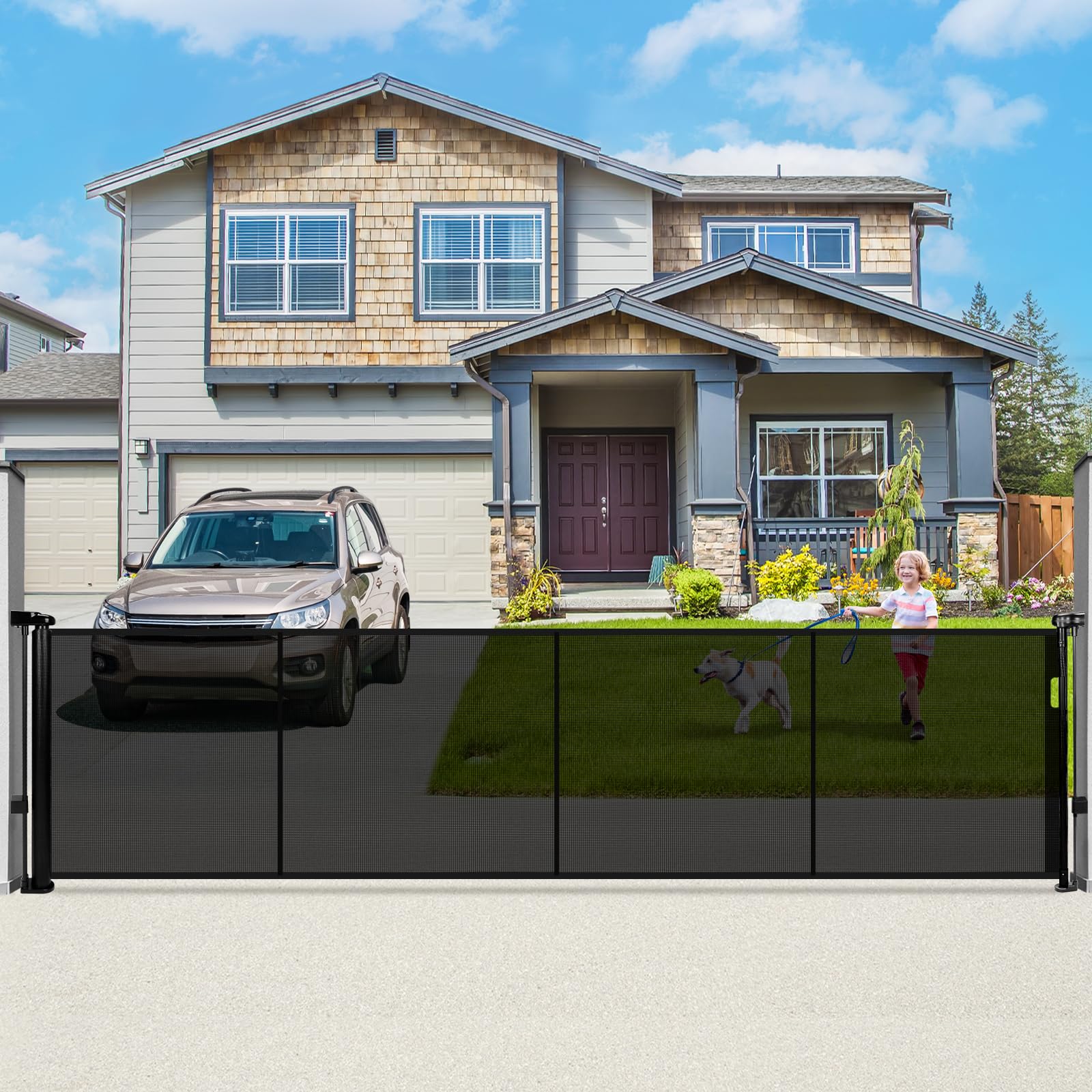 160" Retractable Baby Gate Extra Wide, 41" Tall Retractable Dog Gate for Stairs, Doorways, Decks, Mesh Gate Long Child Gate Pet Gate for Indoor,