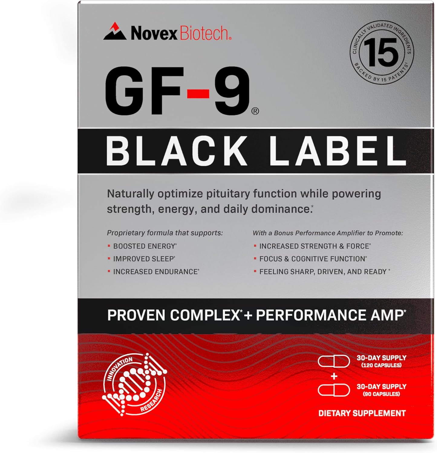 GF-9 Black Label Advanced HGH Support for Men 45+ – Clinically Studied Amino Acid Complex, Alpha-GPC, GLP-1 Pathway Support & Focus – 210 Capsules