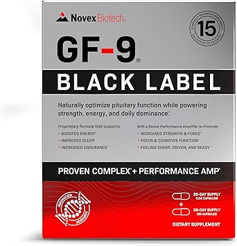 GF-9 Black Label Advanced HGH Support for Men 45+ Clinically Studied Amino Acid Complex, Alpha-GPC, GLP-1 Pathway Support & Focus 210 Capsules
