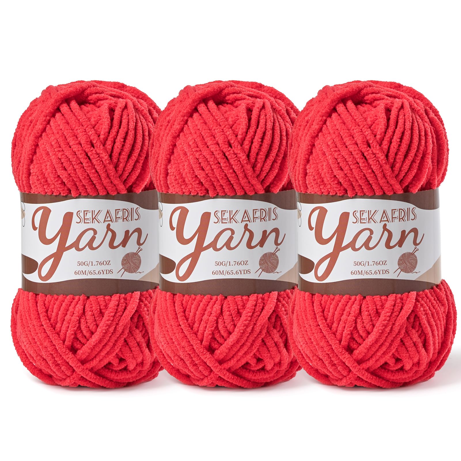 Chenille Yarn for Crocheting Crochet Red Yarn 3 Pack
