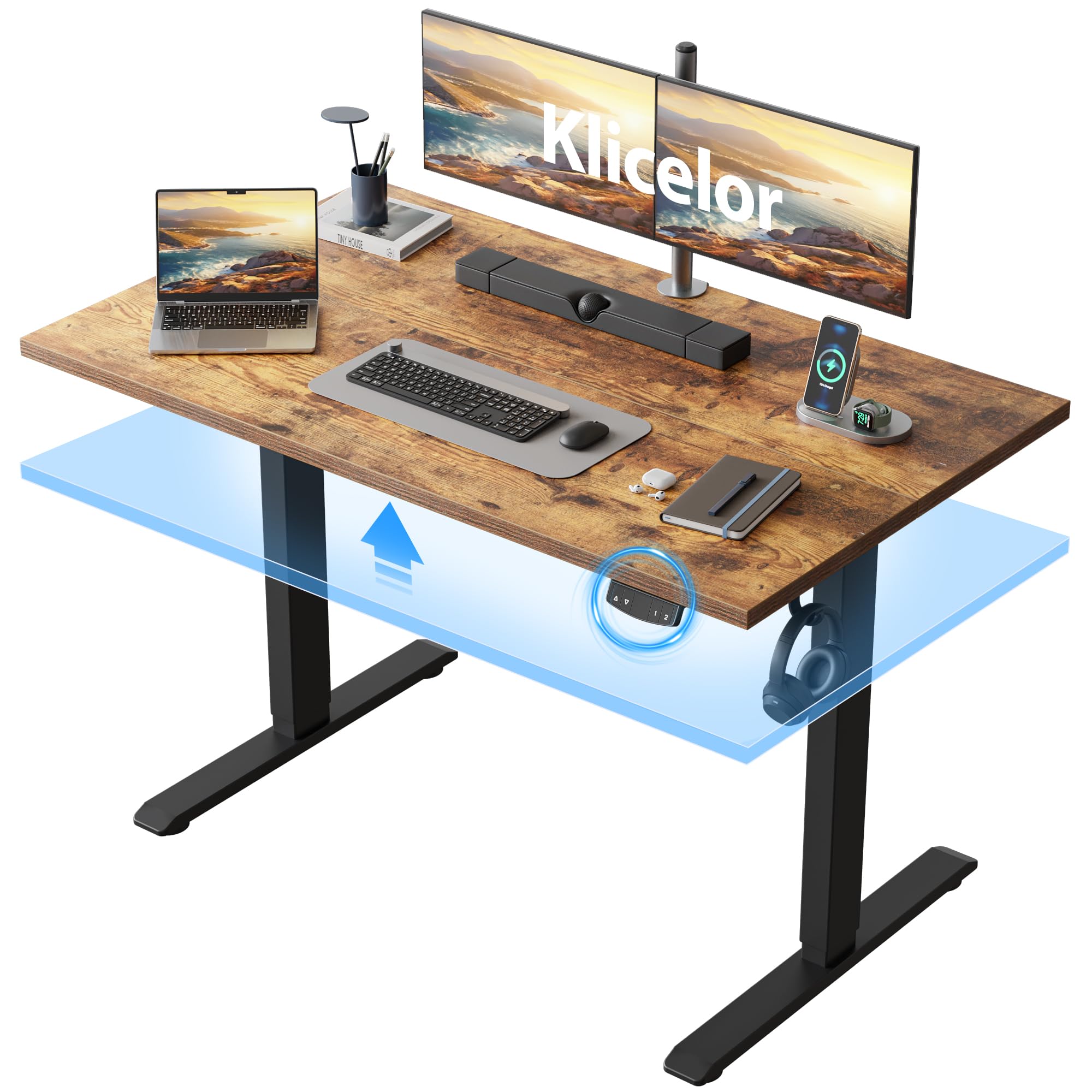 Klicelor Electric Standing Desk 48 Inch Height Adjustable Desk for Home Office Sit Stand Up Rising Computer Table