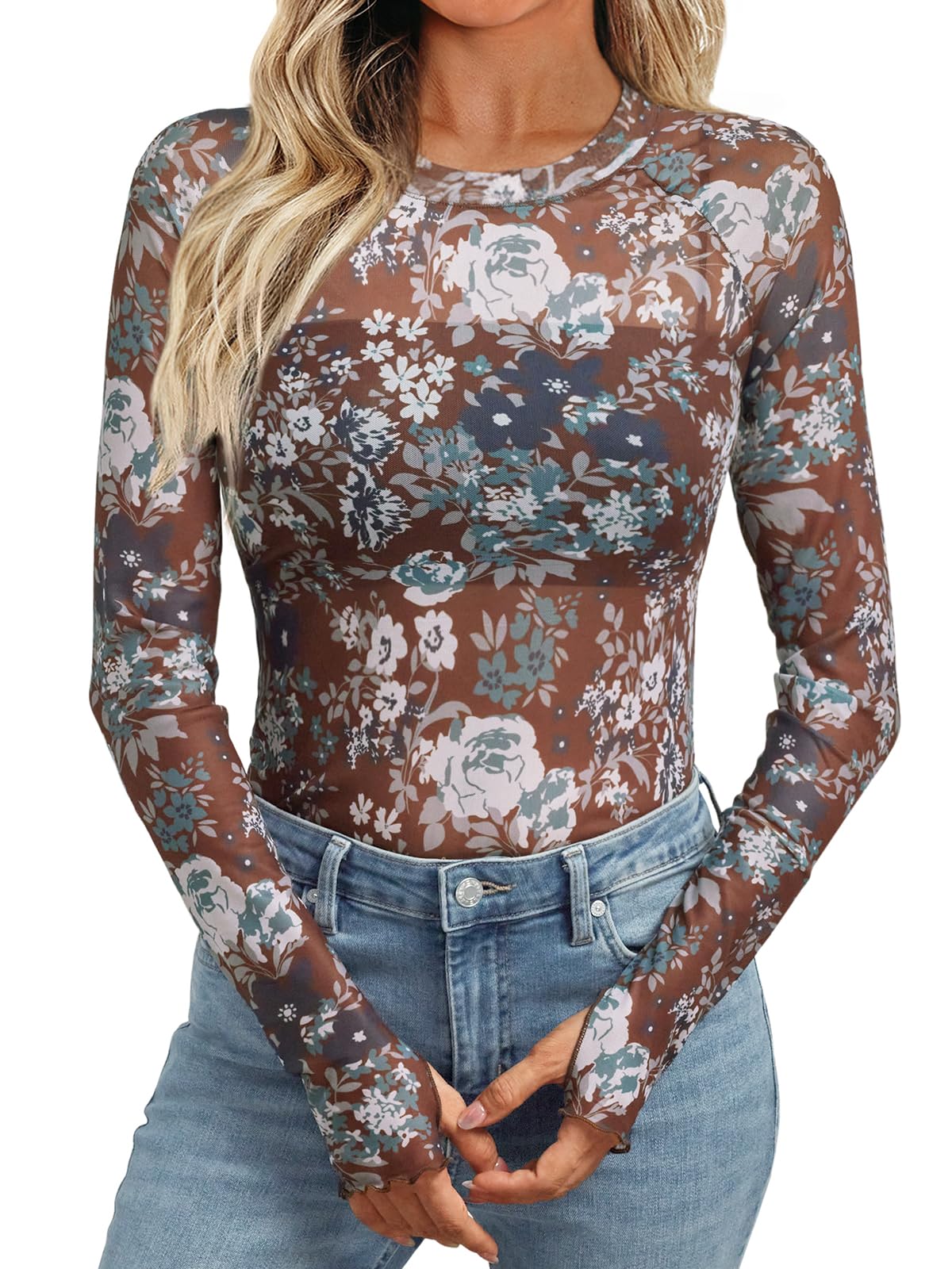 Dealmore Womens Mesh Sheer Lace Going Out Slim Fitted See Through Tops Spring Fashion Clothes 2026 Outfits