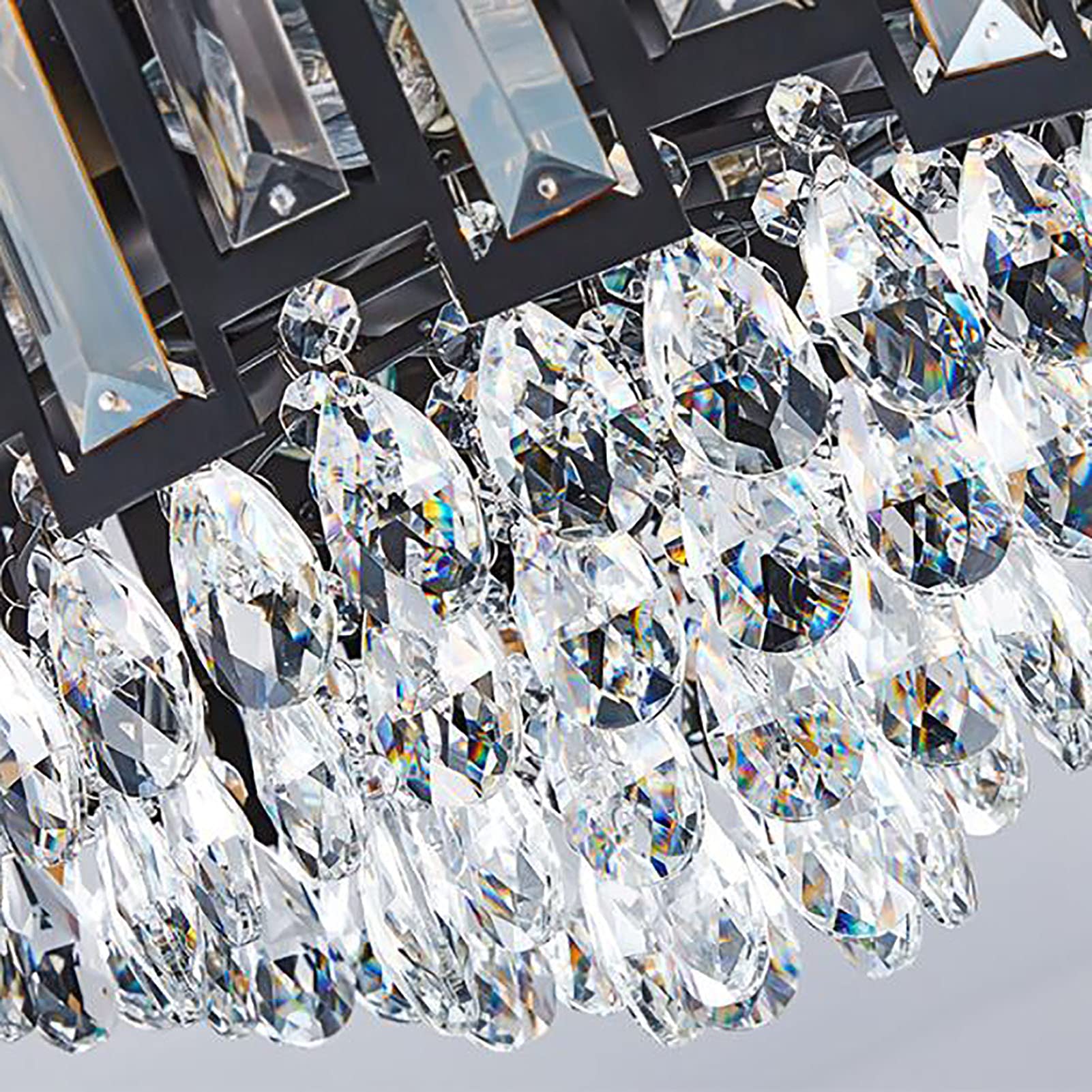 Elegante Lámpara De Techo Para Pasillo Fogón Salón,Moderno Led Cristal Araña De Cristal,E14 Redondo Negro Montaje Empotrado Plafón Con Cristal Gotas-Negro. 60 * 20cm