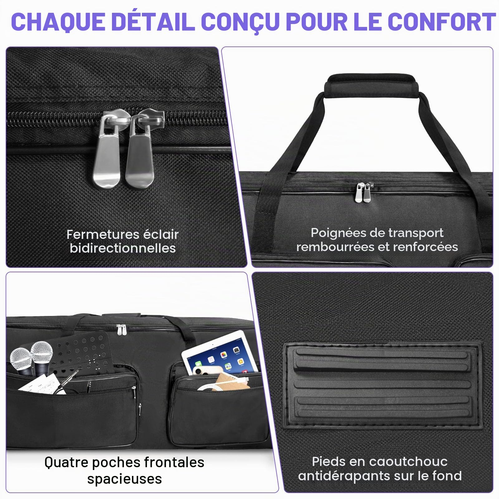 SUNDOY Housse de Clavier à 61 Touches en Tissu Oxford 600D Robuste, Rembourrage en Mousse de 10 mm, Parfait pour Le Transport de claviers, Accessoires de Musique et Plus Encore