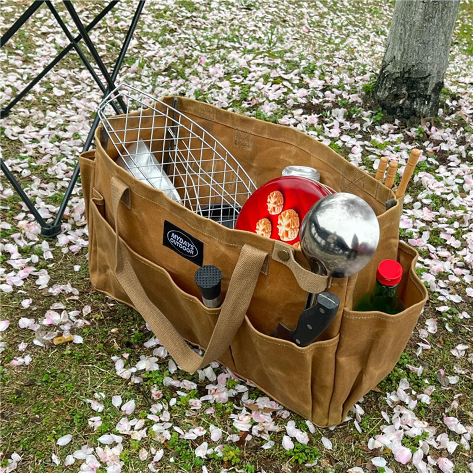 Borsa da picnic, borsa da viaggio per esterni, grande capacità, organizer per attrezzatura campeggio, con tasche multiple, tasche laterali per baule escursionismo,