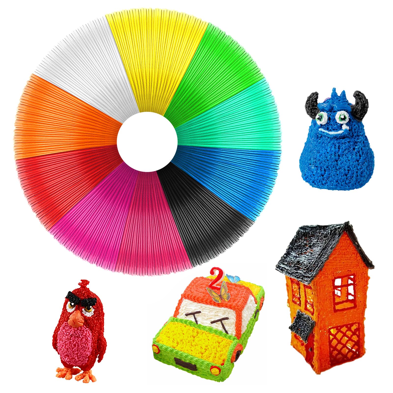 UKOFEW 3D Pluma Filament, Filamento para Bolígrafo 3D, PLA 3D Pluma Filamento, Filamento PLA Boligrafo 3D, Lapiz 3D 1,75mm Filamento para Impresoras 3D Pen (10 Colores, 5M Cada Uno)