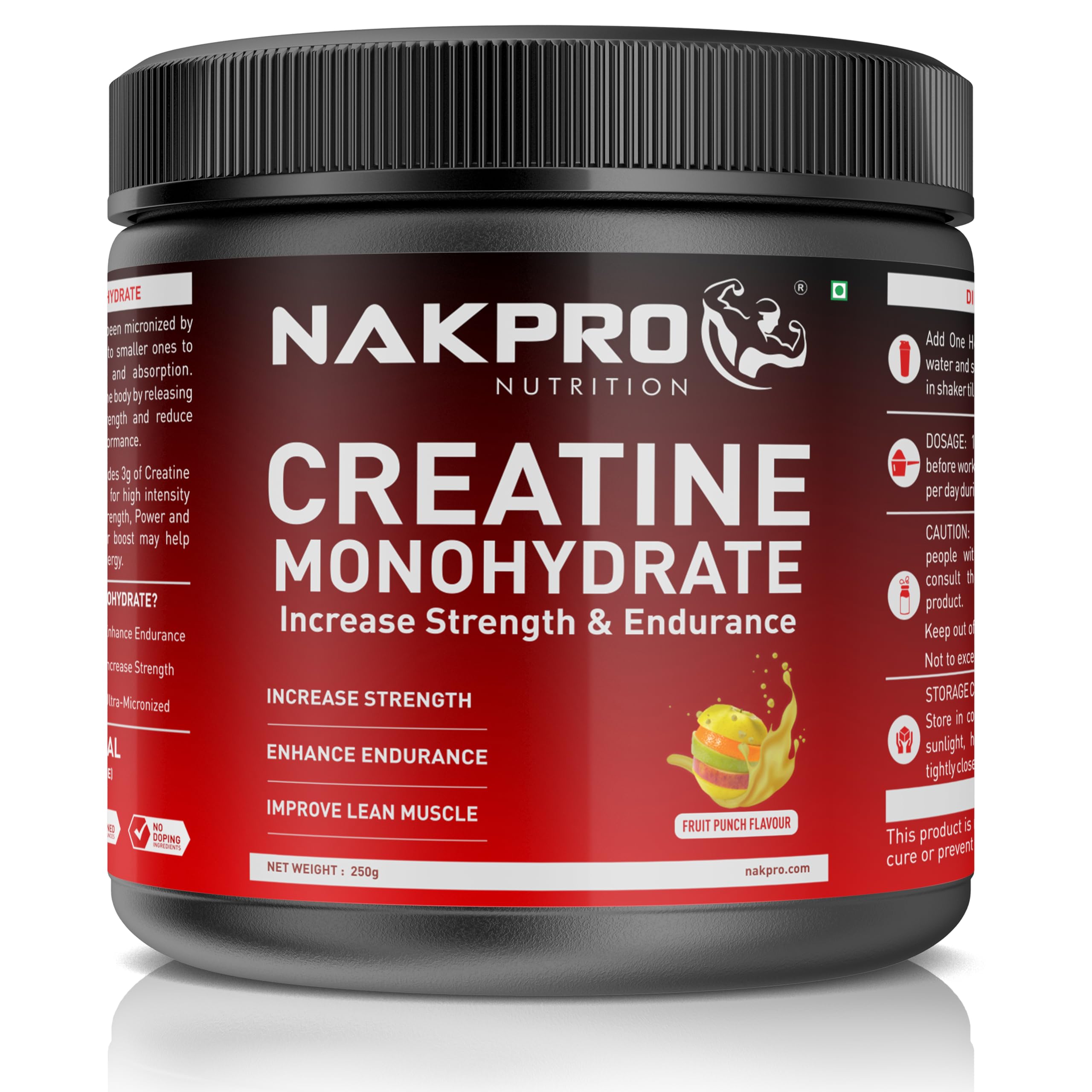 NAKPRO Micronized Creatine Monohydrate - JAR | Highest Grade, Fast Dissolving & Rapidly Absorbing Creatine helps Muscle Endurance & Recovery (Fruit Pu...