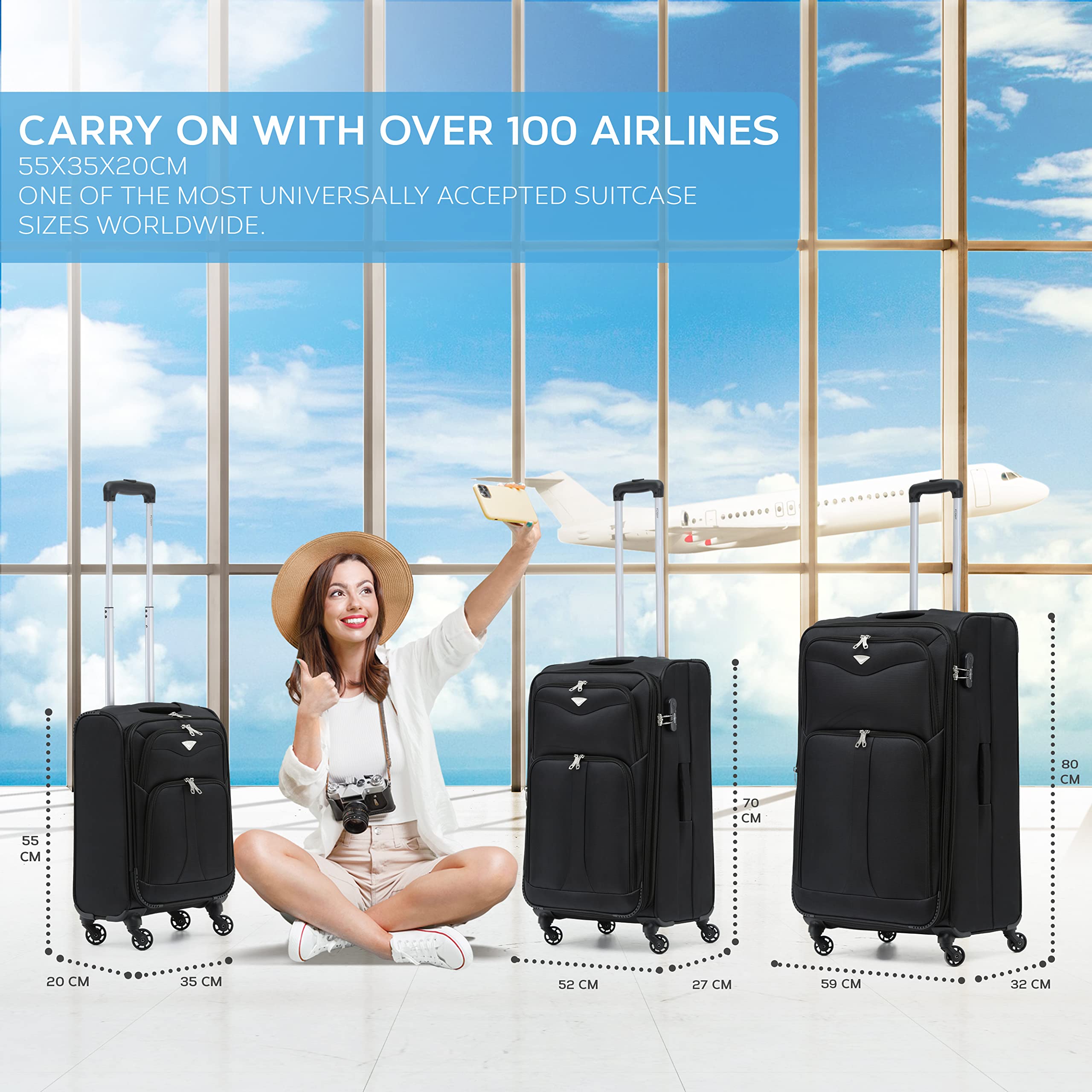 Flight Knight Lightweight 4 Wheel 800D Soft Case Suitcases Anti Crack Cabin & Hold Luggage Options Approved for Over 100 Airlines Including easyJet, BA & Many More!