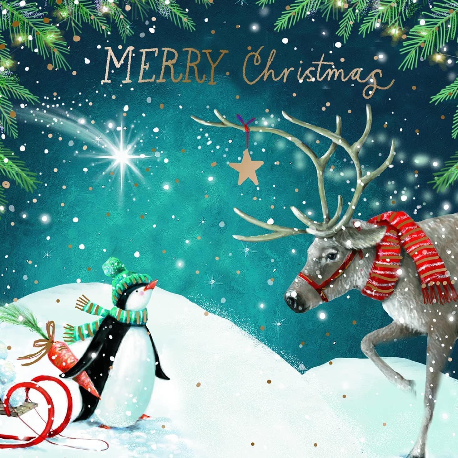 GBCC Charity Christmas Cards Box of 20 - Festive Penguin and Reindeer - Assorted Premium Greeting Cards Multipack with Envelopes - 10 Each of 2 Designs - Supporting UK Charities - Image 2