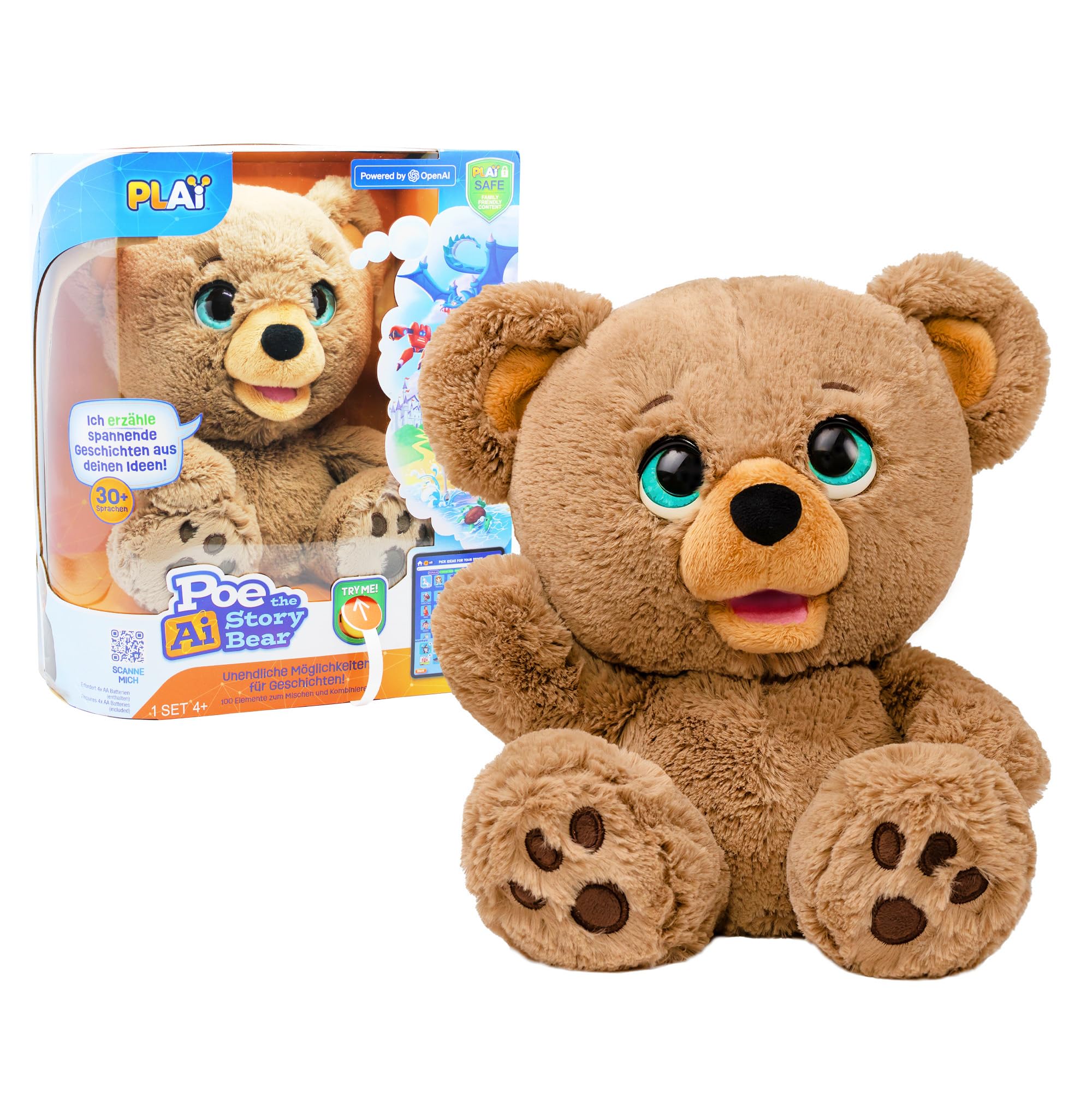 Joy Toy - Poe The AI Story Bear - Poe Raccontastorie, orsetto peluche interattivo con tecnologia IA e ChatGPT