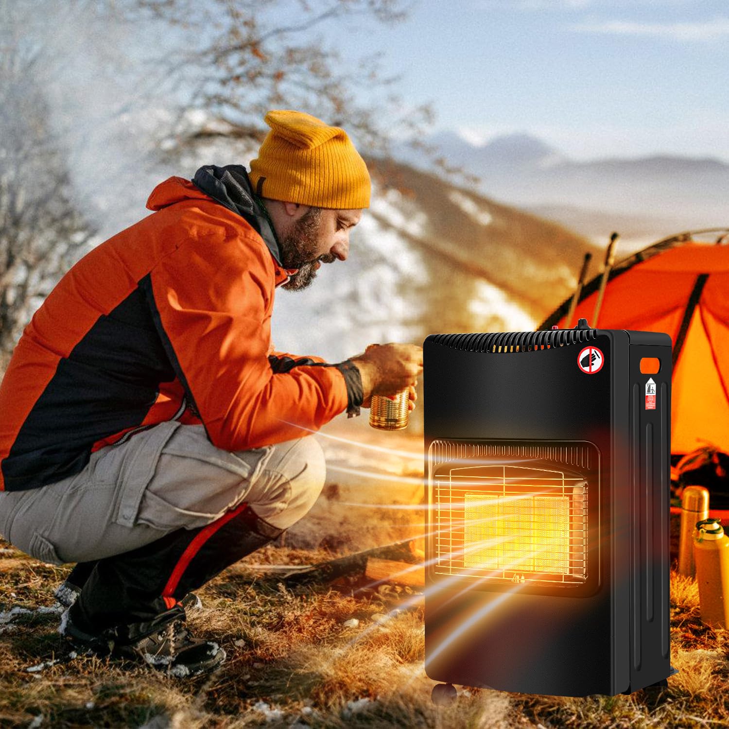 Gasheizofen, Gasheizer, 1400-4200 Watt Gasofen 3 Stufen einstellbar Gasheizgerät, Heizstrahler mit Gasdruckregler und Gasschlauch, Gasflaschen bis 10 Kg (Schwarz)