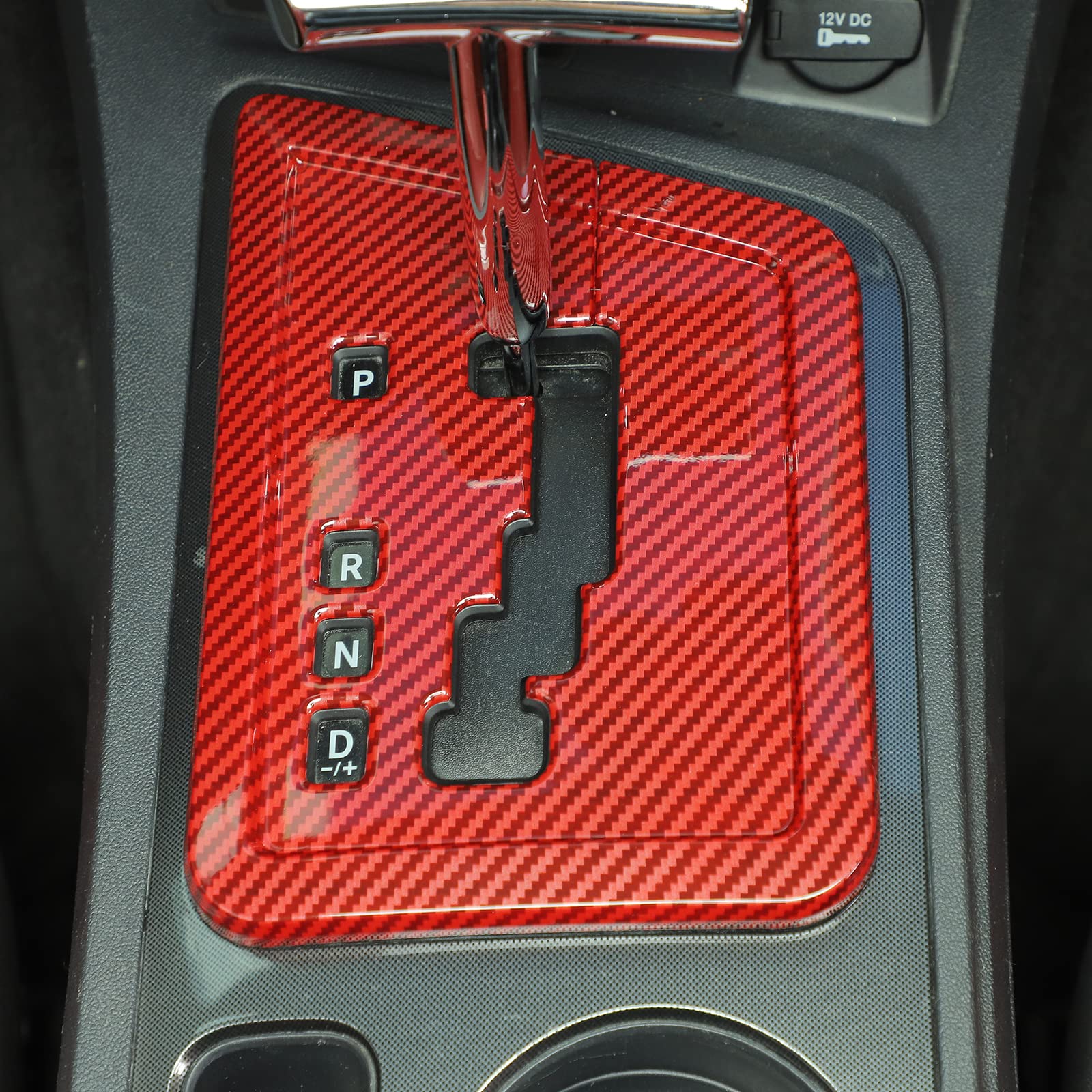 CheroCar for Dodge Challenger Central Control Gear Shift Panel Cover Trim Interior Accessories for 2009-2014 Dodge Challenger (Red Carbon Fiber)
