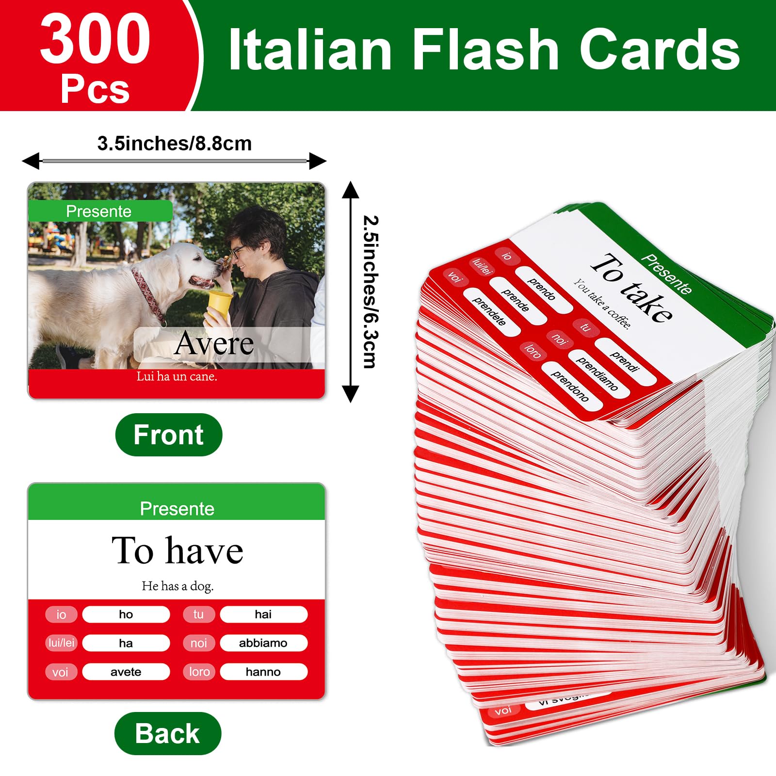 Gisfim - 300 schede flash per vocabolario italiano per principianti con immagini, coniugazione di verbi italiani, presente, memoria e parole visive, traduzioni essenziali, per imparare le lingue in