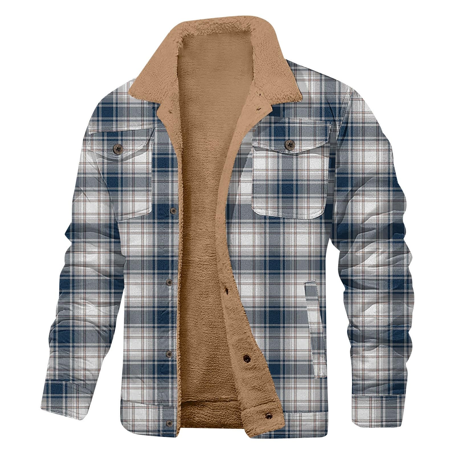 Giacca in pile da uomo con colletto a quadri, giacca in pile a scacchi con bottoni, stile retrò, classico, trapuntata, termica, comoda, con tasche per il risvolto, per l'inverno